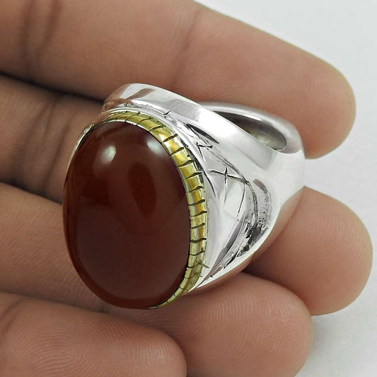 Mothers Day Gift 925 Silver Natural Carnelian Cocktail Vintage Ring Size 7.5 E1