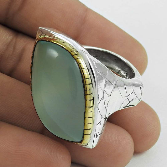 Natural Chalcedony Gemstone Solitaire Mothers Day Gift Ring Size 8.5 925 Silver F1