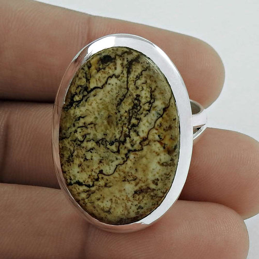 Mothers Day Gift 925 Silver Natural Jasper Statement Bohemian Ring Size 8 I1