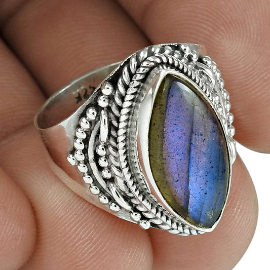 Natural Labradorite Cocktail Vintage Mothers Day Gift Ring Size 8.5 925 Silver J1