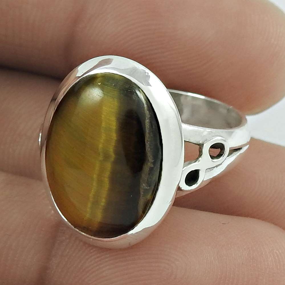 Natural Tiger'S Eye Gemstone Statement Bohemian Ring Size 7 925 Silver D11