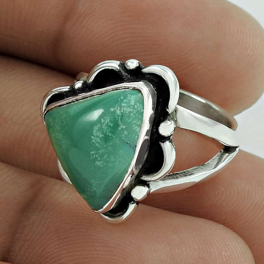Natural Turquoise Gemstone Cocktail Mothers Day Gift Ring Size 5.5 925 Silver N1