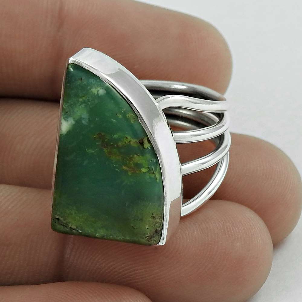 Mothers Day Gift 925 Silver Natural Chrysoprase Statement Vintage Ring Size 7 O1