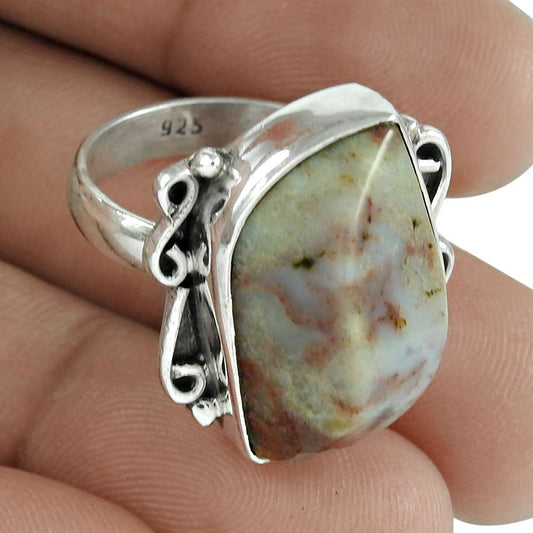 Natural Jasper Gemstone Cocktail Boho Ring Size 6.5 925 Sterling Silver U1