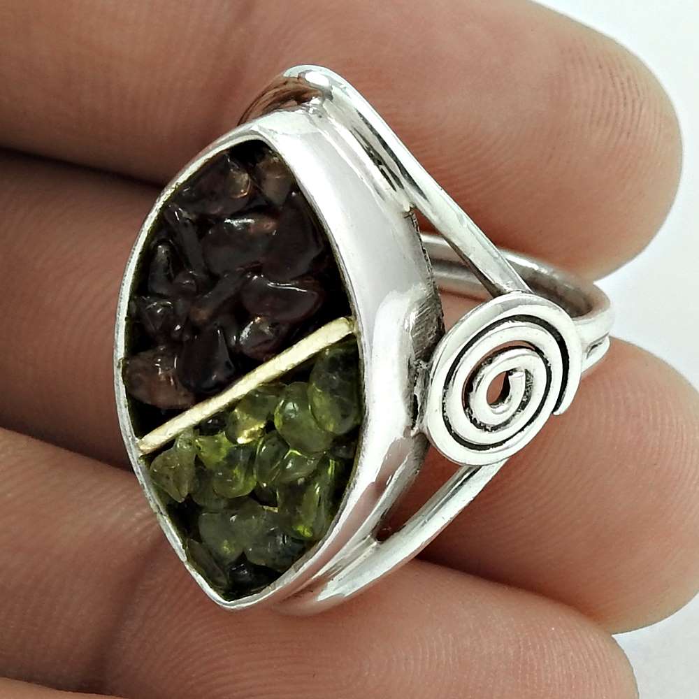 Mothers Day Gift 925 Silver Natural Peridot Cocktail Rough Stone Ring Size 6 C2