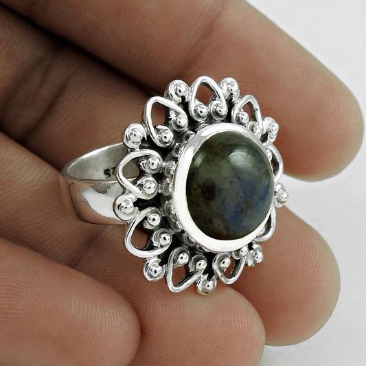Mothers Day Gift Labradorite Gemstone 925 Sterling Silver Cocktail Ring Size 8 I4