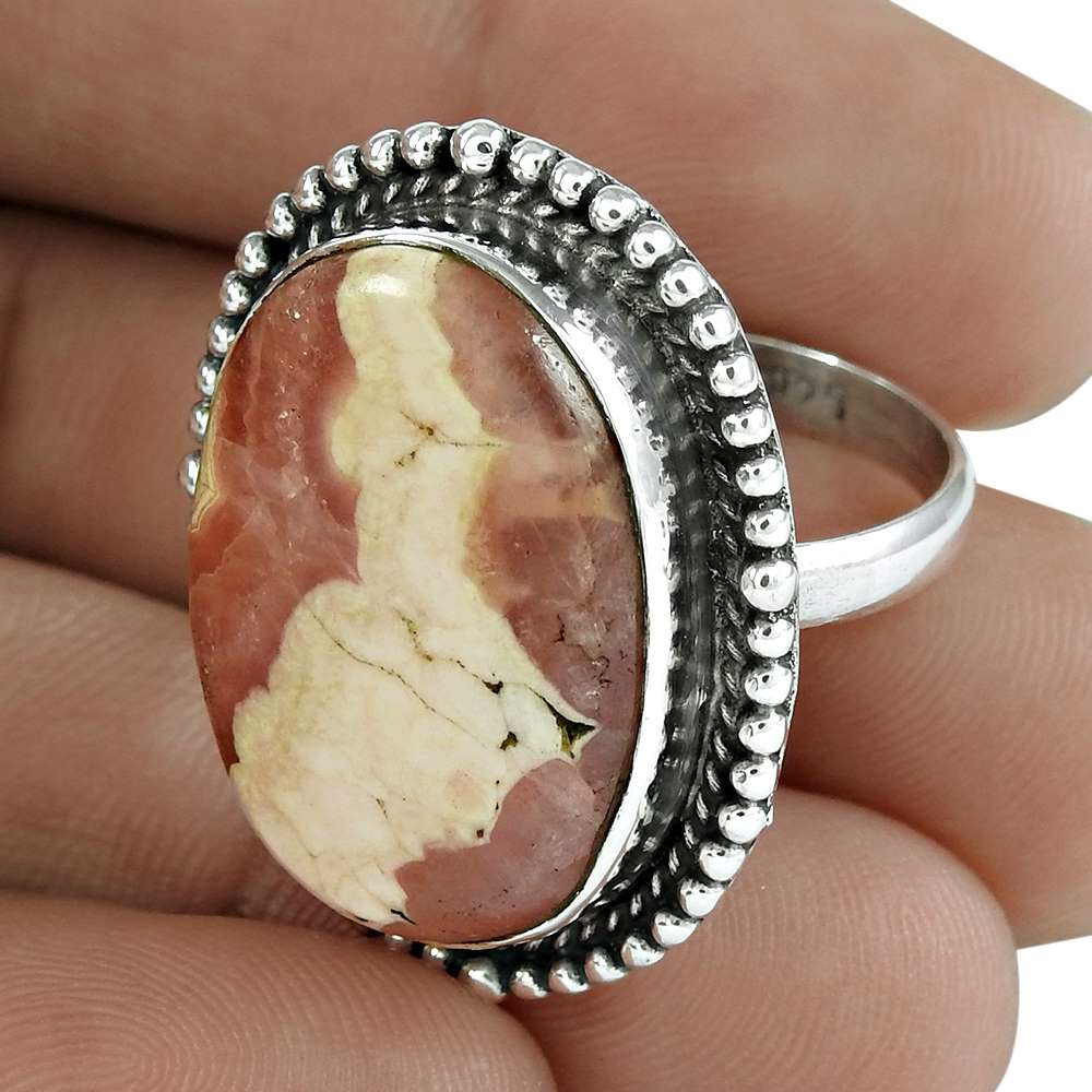 Gift For Women Cocktail Boho Ring Size 9 925 Silver Natural Rhodochrosite X1