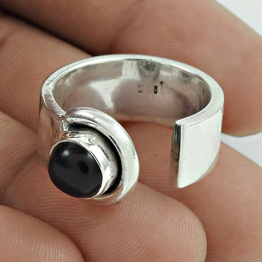 Mothers Day Gift 925 Sterling Silver Natural Onyx Gemstone Chunky Ring Size 8 N1