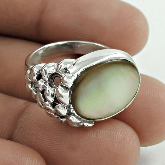 Natural Mother Of Pearl Ethnic Ring Size 7 925 Silver Woman Gift Jewelry AS1