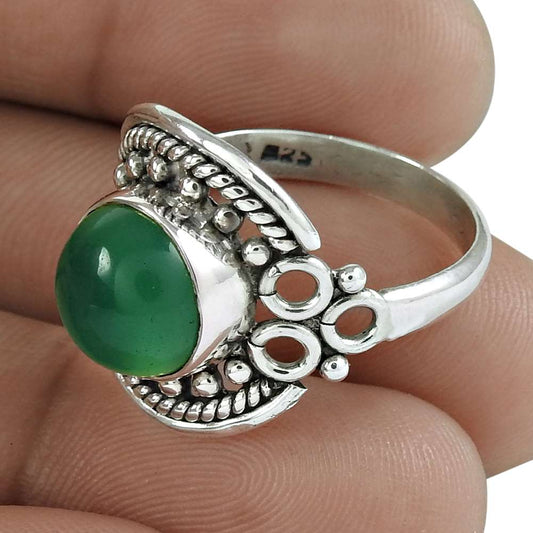 Natural Onyx Gemstone 925 Sterling Silver Cocktail Boho Ring Size 9 For Women R1