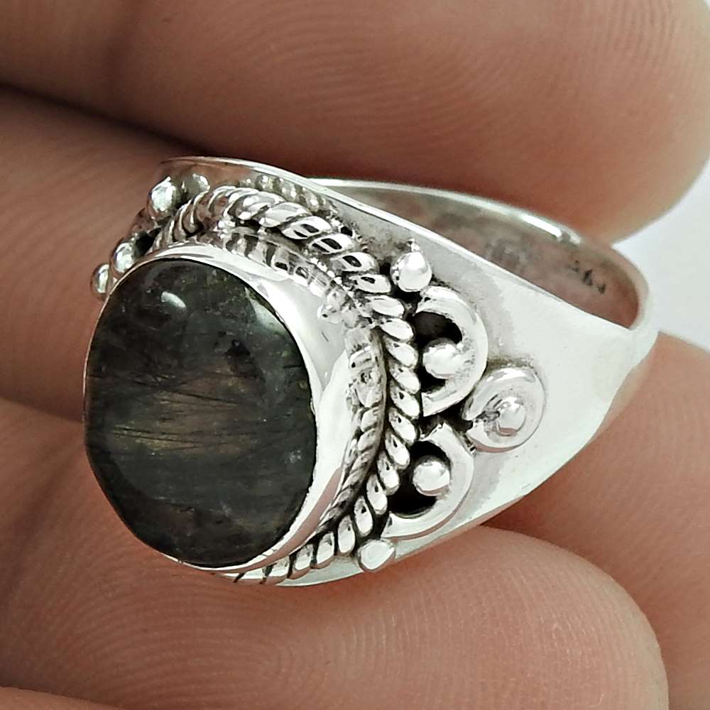 Natural Rutile Gemstone 925 Silver Cocktail Ring Size 8 Mothers Day Gift A5