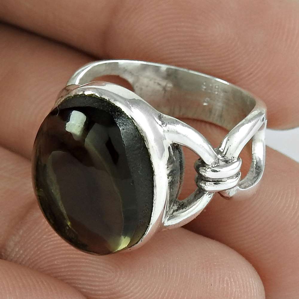 Natural Smoky Quartz Gemstone 925 Silver Statement Boho Ring Size 6 For Girls S1