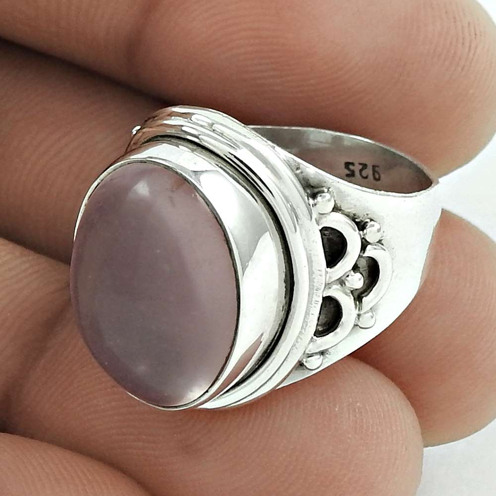 Mothers Day Gift Natural Rose Quartz Gemstone 925 Silver Statement Ring Size 7 B3