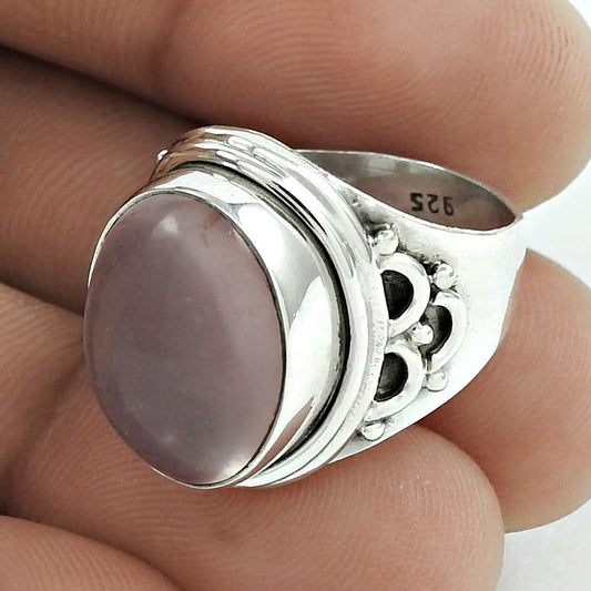 Mothers Day Gift Natural Rose Quartz Gemstone 925 Silver Statement Ring Size 7 B3