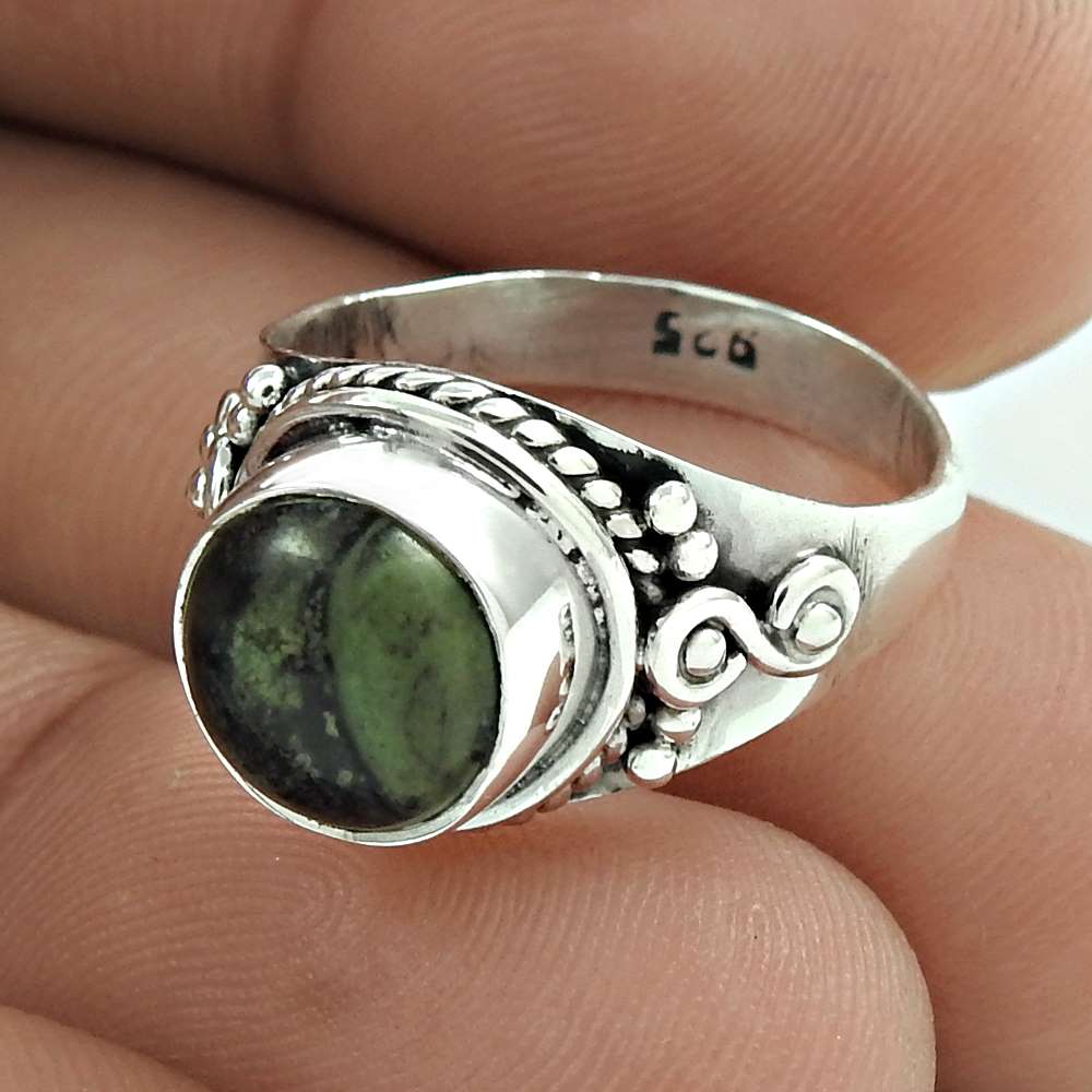 Natural Jasper Gemstone Cocktail Tribal Ring Size 6 925 Silver For Women V4