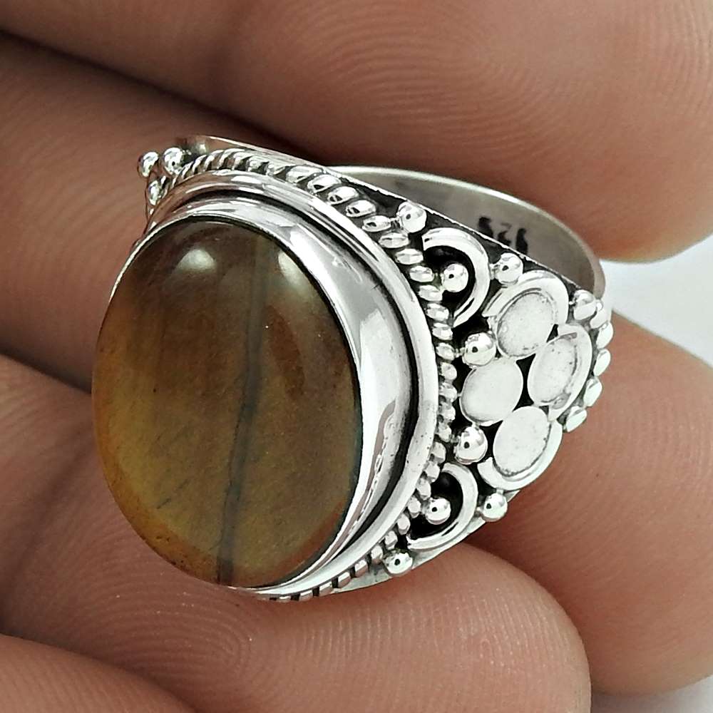 Woman Gift Tiger'S Eye Gemstone Ring Size 7 925 Sterling Silver Jewelry P86