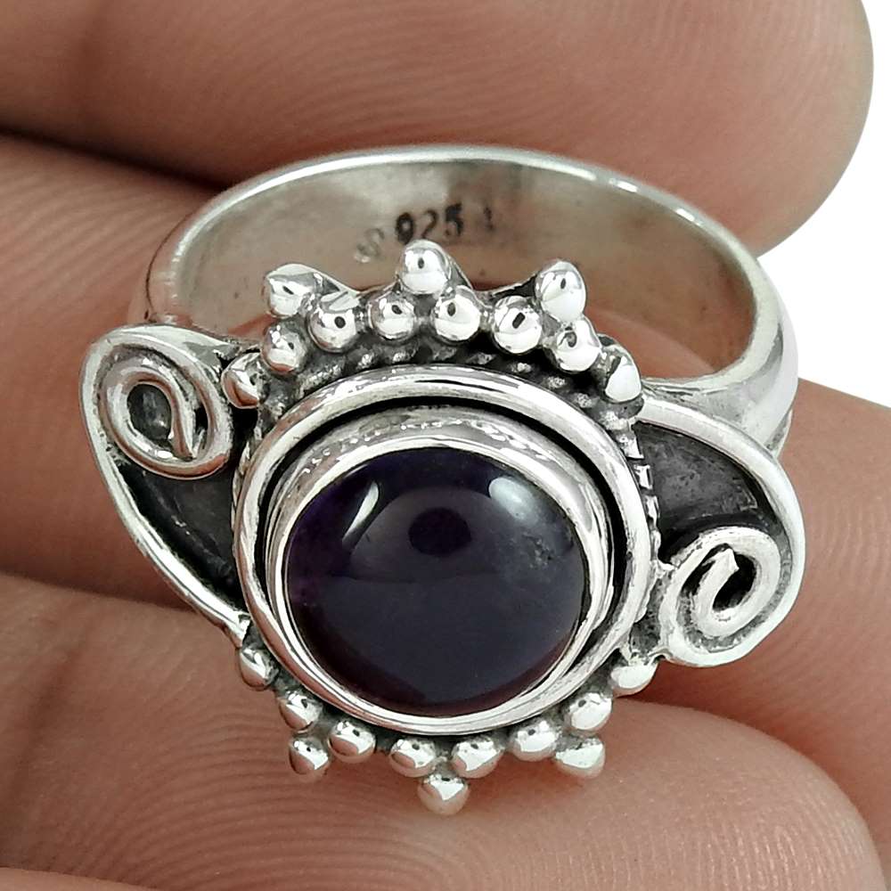 Mothers Day Gift 925 Sterling Silver Natural Amethyst Solitaire Ring Size 6 I5