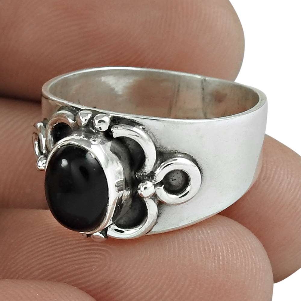 Natural Onyx Gemstone Statement Black Ring Size 8 925 Sterling Silver Jewelry I2
