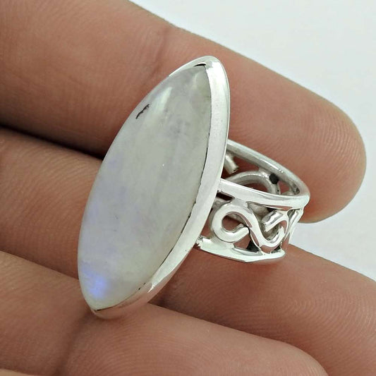 925 Silver Natural Rainbow Moonstone Statement Mothers Day Gift Ring Size 6 Q1