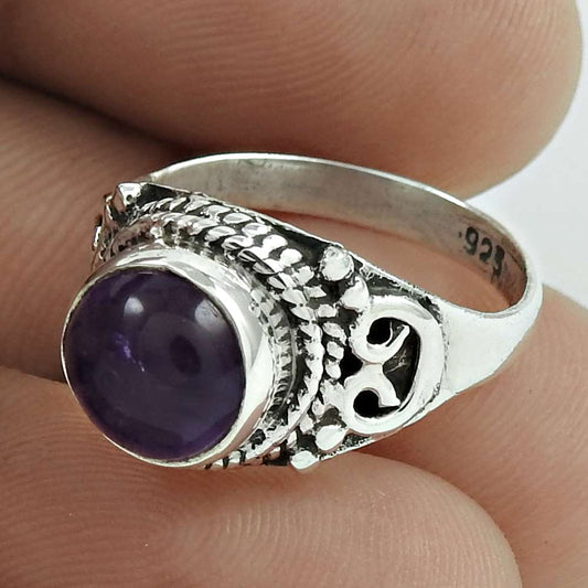 Natural Amethyst Gemstone 925 Silver Solitaire Vintage Ring Size 6 For Girls I10