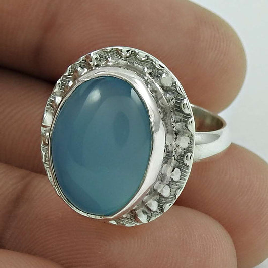 Mothers Day Gift Natural Chalcedony Cocktail Bohemian Ring Size 7 925 Silver T1