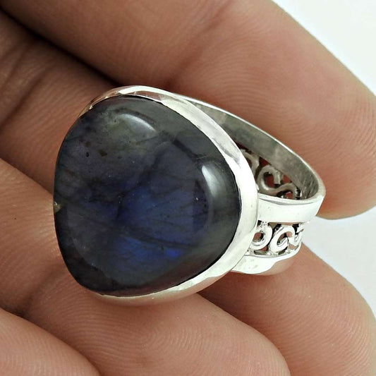 Natural Labradorite Gemstone Boho Mothers Day Gift Ring Size 8 925 Silver U1