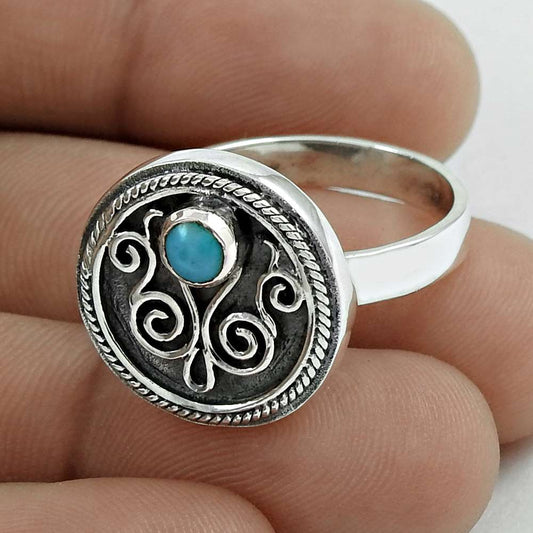 Mothers Day Gift Natural Turquoise Gemstone Solitaire Ring Size 8.5 925 Silver B4