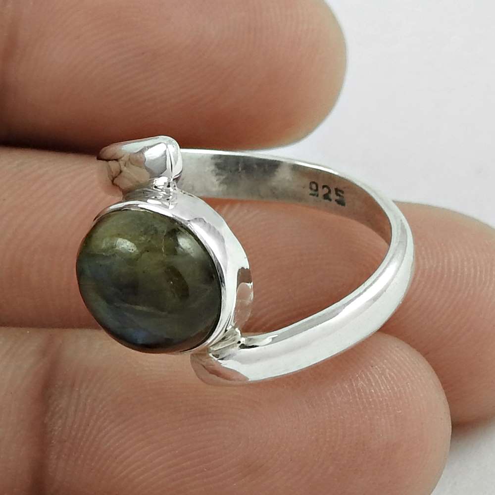 Natural Labradorite Gemstone Solitaire Boho Ring Size 6 925 Silver For Girls X4