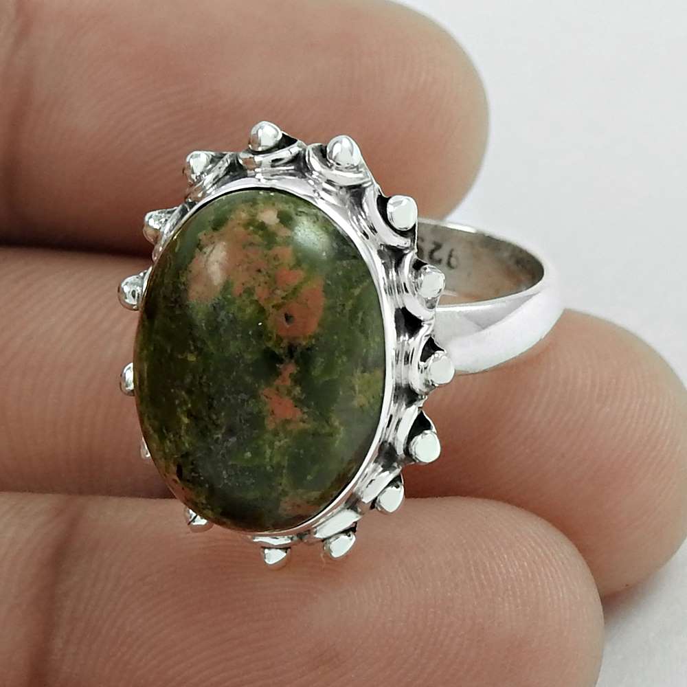 Natural Unakite Gemstone 925 Silver Solitaire Bohemian Ring Size 7 For Girls U2