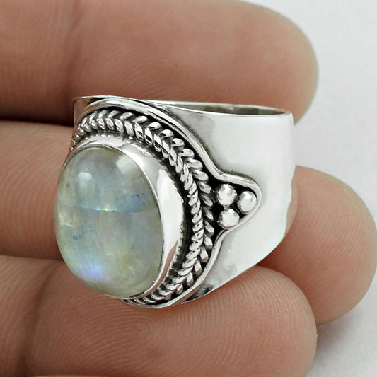 Natural Rainbow Moonstone Cocktail Ring Size 8 925 Silver Mothers Day Gift G7