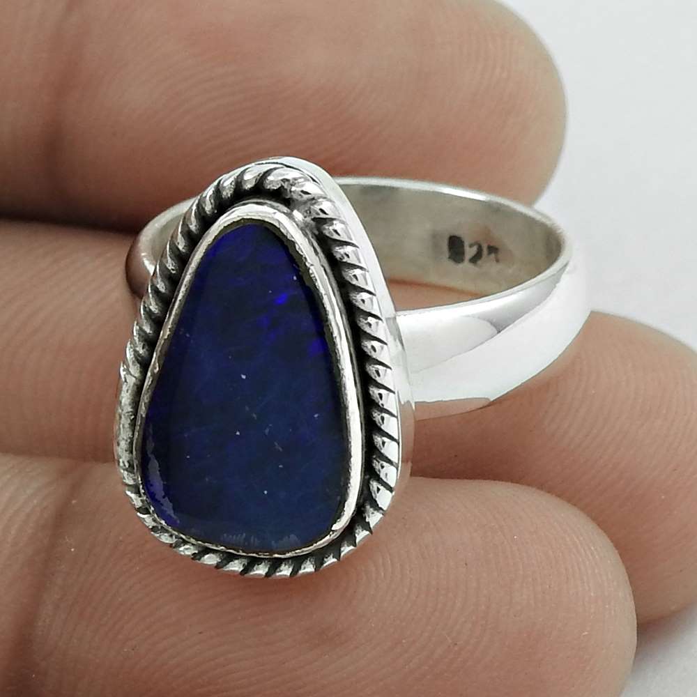 Mothers Day Gift 925 Sterling Silver Natural Opal Gemstone Ring Size 8 N7
