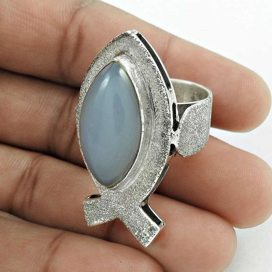 Mothers Day Gift Cocktail Ring Size 6 925 Sterling Silver Natural Chalcedony B2