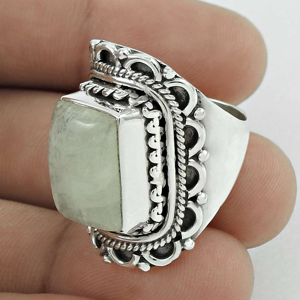 Natural Rainbow Moonstone 925 Sterling Silver Boho Mothers Day Gift Ring Size 6 C2