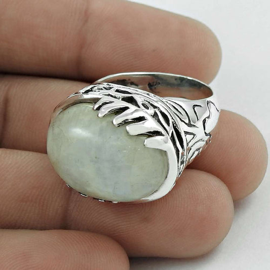 Natural Rainbow Moonstone 925 Silver Solitaire Mothers Day Gift Ring Size 7.5 D2