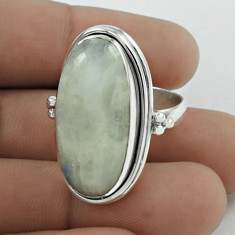 Natural Rainbow Moonstone Statement Ring Size 9 925 Silver Mothers Day Gift D8