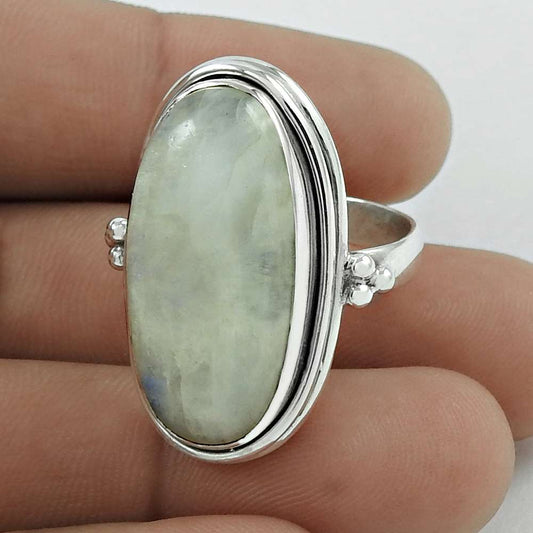 Natural Rainbow Moonstone Statement Ring Size 9 925 Silver Mothers Day Gift D8