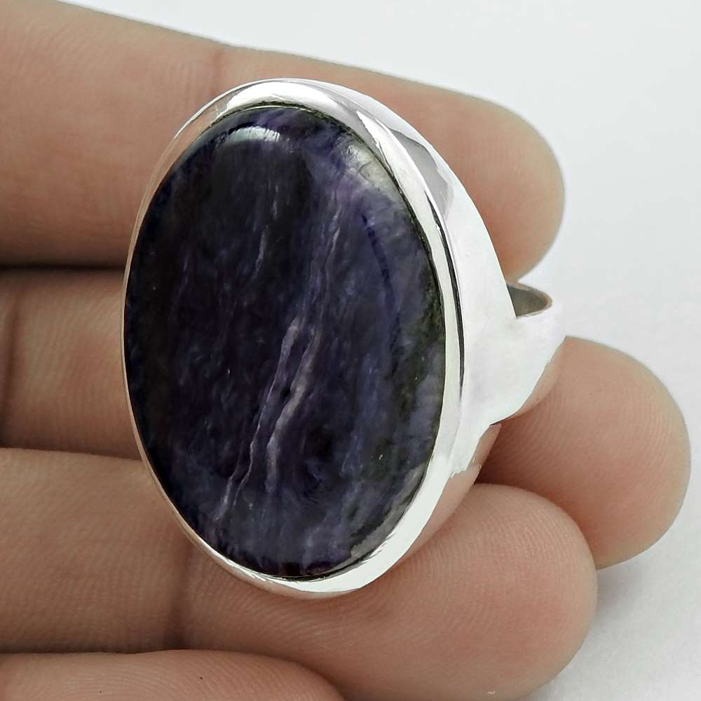 Mothers Day Gift 925 Silver Natural Charoite Gemstone Cocktail Ring Size 8 H8
