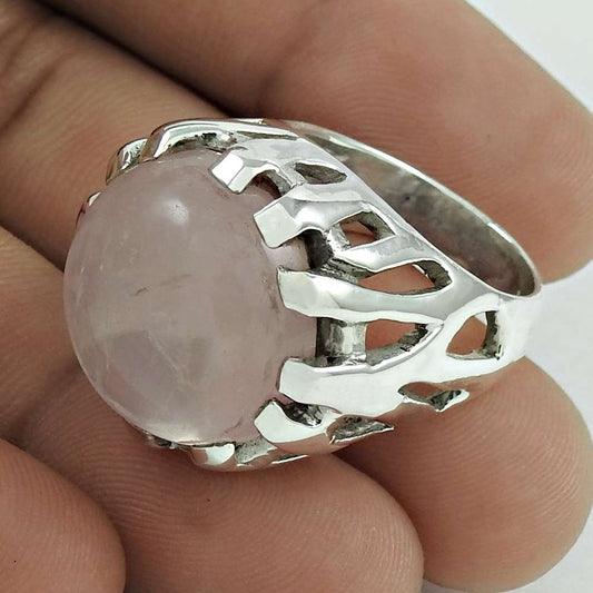 Mothers Day Gift 925 Sterling Silver Natural Rose Quartz Statement Ring Size 6 I8