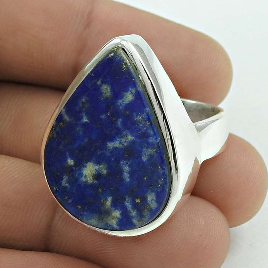 Mothers Day Gift Lapis Lazuli Gemstone Solitaire Blue Ring Size 8.5 925 Silver J8