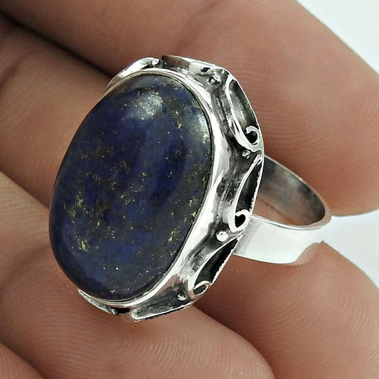 Mothers Day Gift Natural Lapis Lazuli Solitaire Ring Size 6.5 925 Silver N8