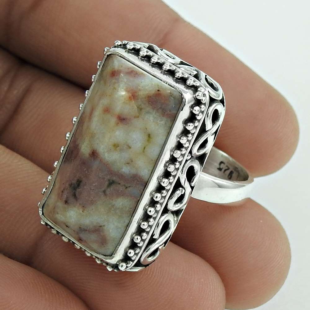 Natural Rosetta Gemstone 925 Silver Cocktail Boho Ring Size 7.5 For Women A1