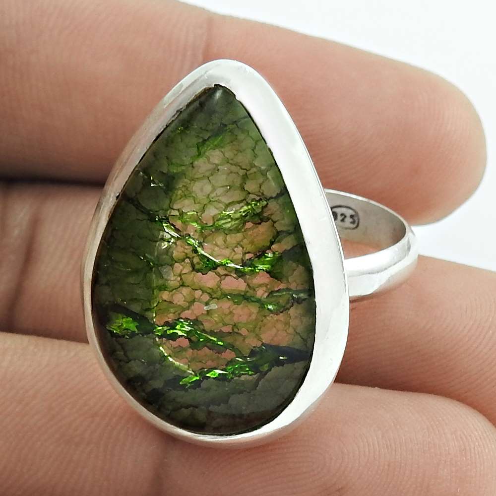 Statement Bohemian Ring Size 7.5 925 Silver Natural Snake Rutile B4