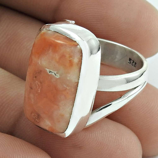 Mothers Day Gift Natural Jasper Gemstone 925 Silver Solitaire Boho Ring Size 8 E5