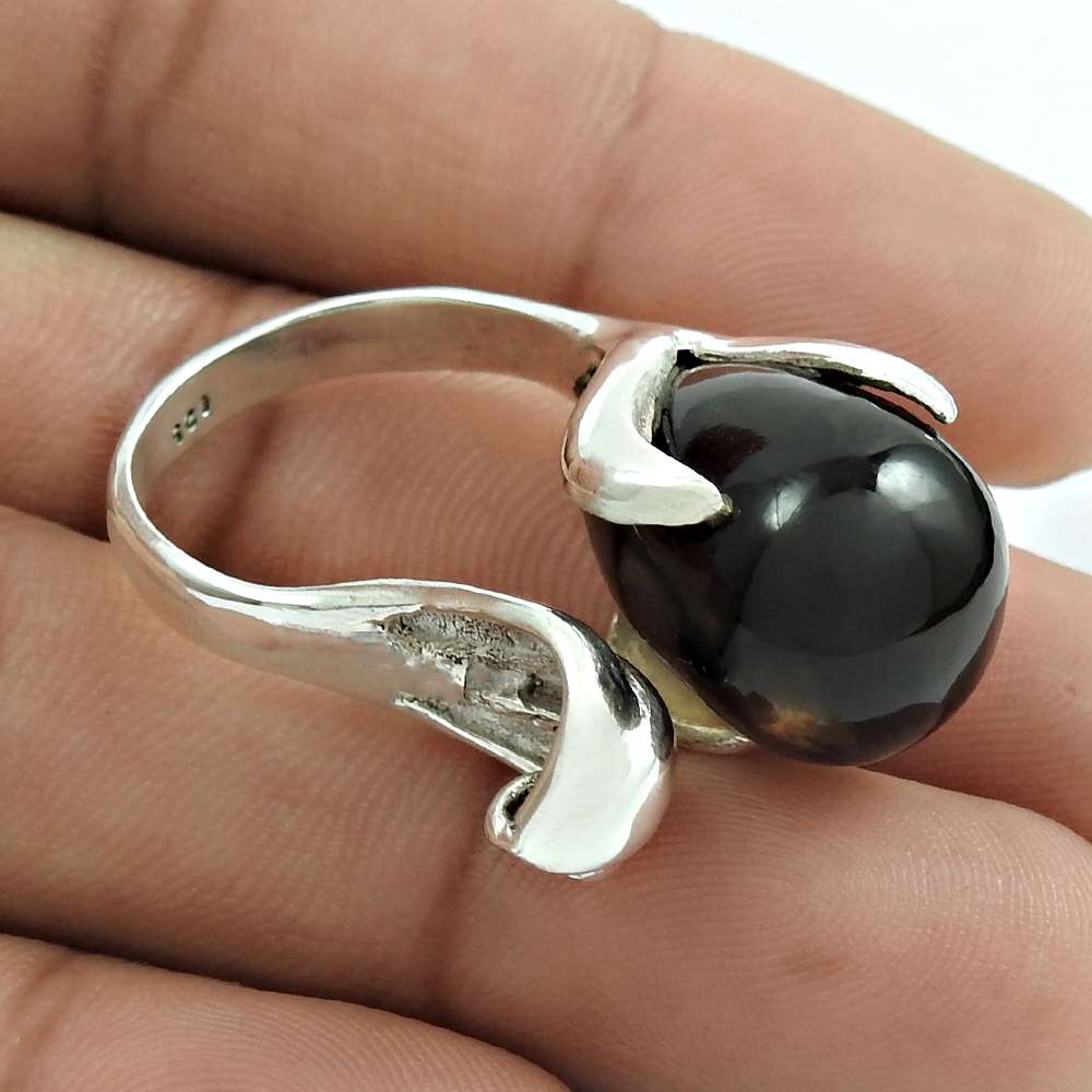 Mothers Day Gift Natural Smoky Quartz Solitaire Boho Ring Size 7 925 Silver F5