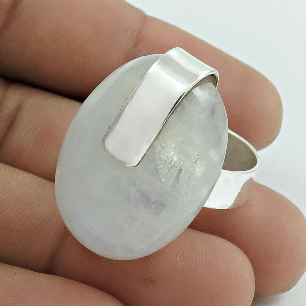 Mothers Day Gift Natural Rainbow Moonstone Statement Ring Size 6 925 Silver G5