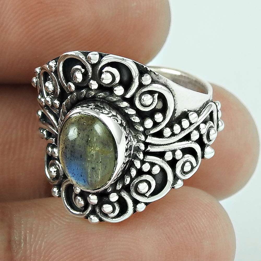 101 Gift For Woman 925 Silver Natural Labradorite Cocktail Ring G4