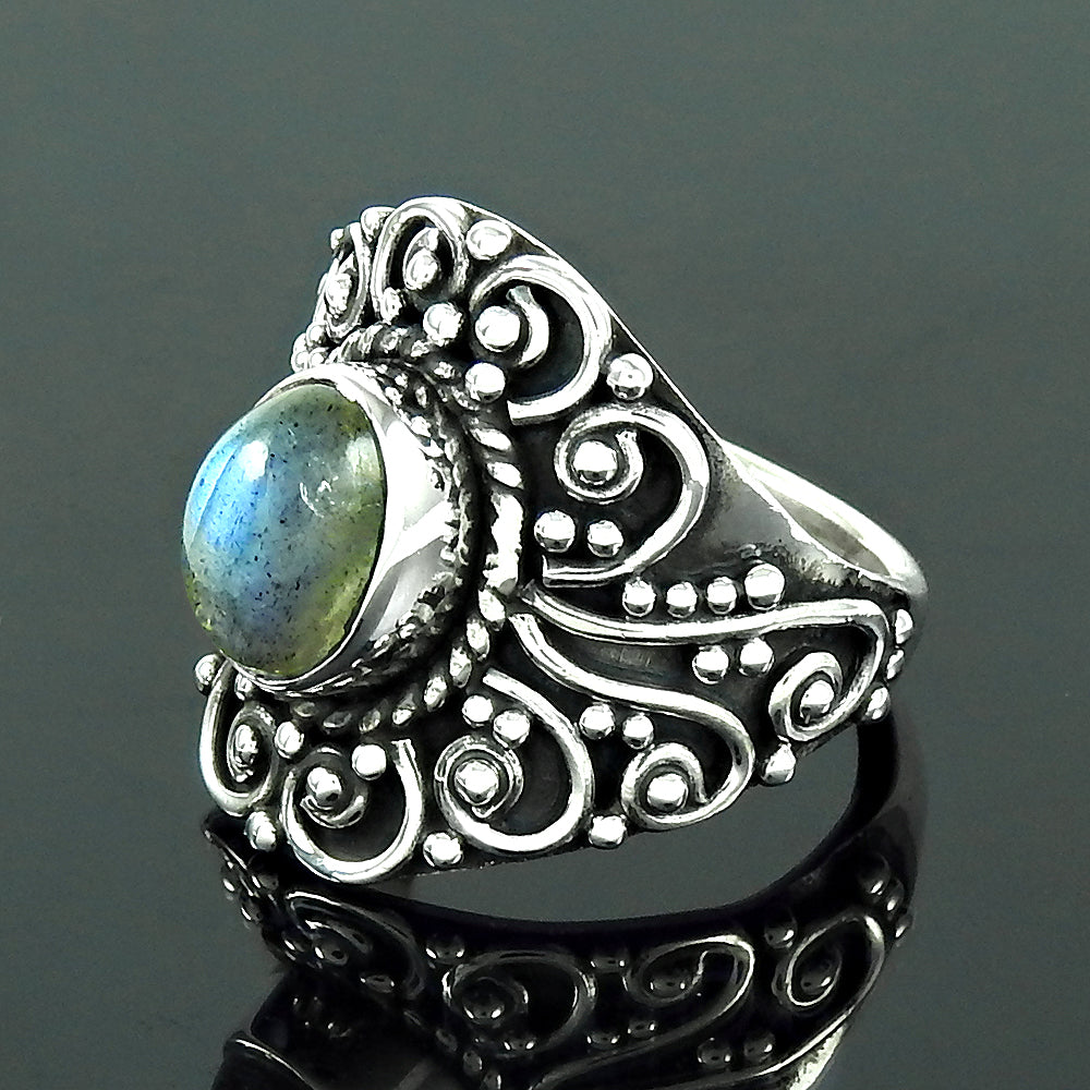 101 Gift For Woman 925 Silver Natural Labradorite Cocktail Ring G4