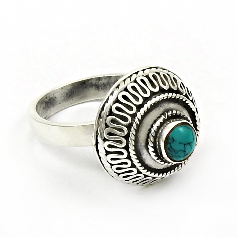 Natural turquoise gemstone cocktail tribal ring 925 silver for women c52