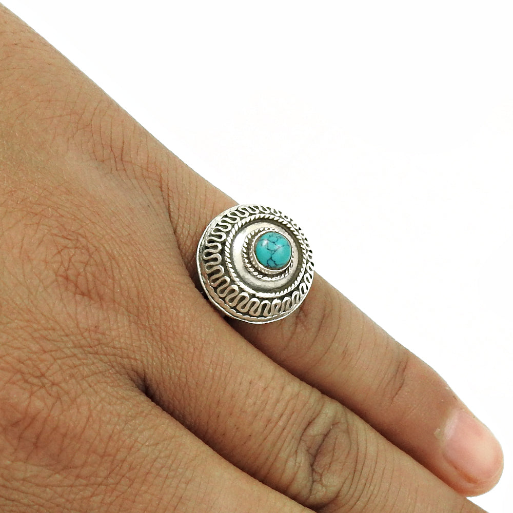 Natural turquoise gemstone cocktail tribal ring 925 silver for women c52