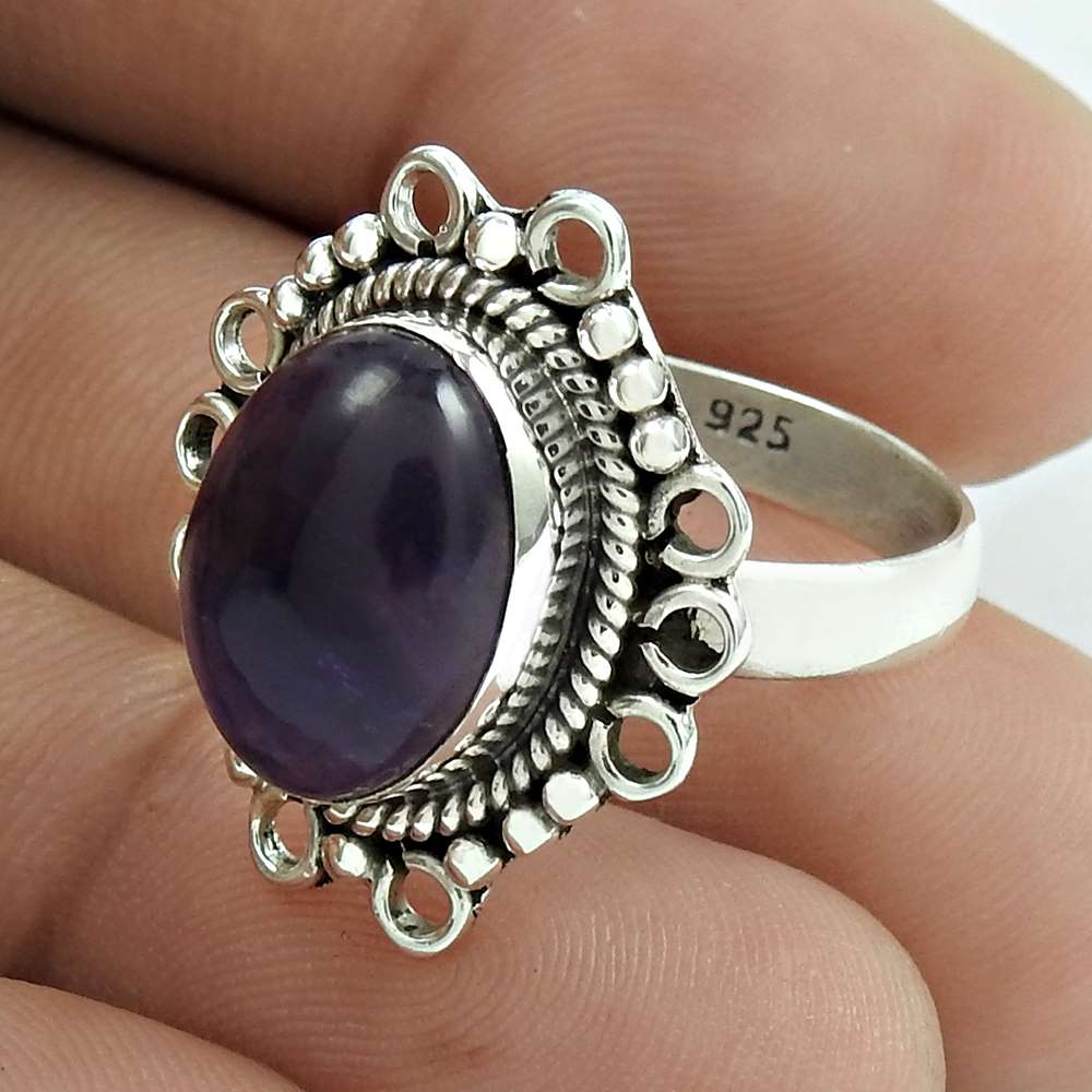 Wedding Gift For Her 925 Silver Natural Amethyst Cocktail Ethnic Ring Size 9 A14